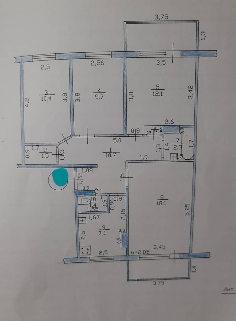 Продаю 4 комнатную квартиру в мкр. Аламедин 1, этаж 2/5, не угловая, площадь 82м2, серия 105, в отличном состоянии, цена: 120000$